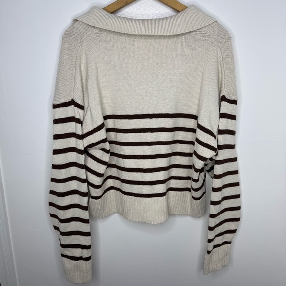REFORMATION Francesco Brown and Cream Cotton Polo Sweater - Picture 6 of 6
